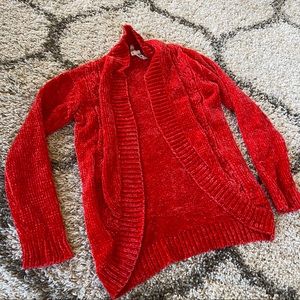 Neon faux chenille red orange soft cardigan